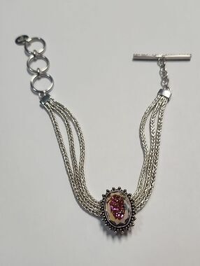 Lori Bonn Sterling Silver Multistrand Bracelet w/ Lori Bonn 925 Pink Druzy Charm